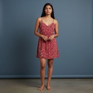 Justify Red Floral Sleeveless A-Line Dress Smocked Waist M